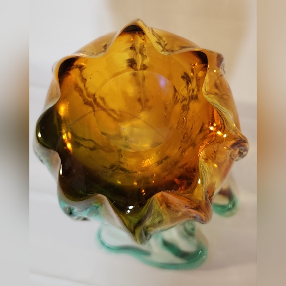 Large Glass Vase Murano-Style Blue Yellow 14" - Picture 9 of 9